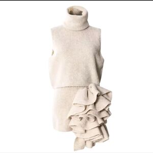 Apricot Collar Sleeveless Sweater & 3D Flower Mini Skirt Set